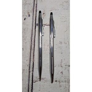 Cross Double Desk‎ Set Lustrous Chrome Pen & Pencil - Needs Refills